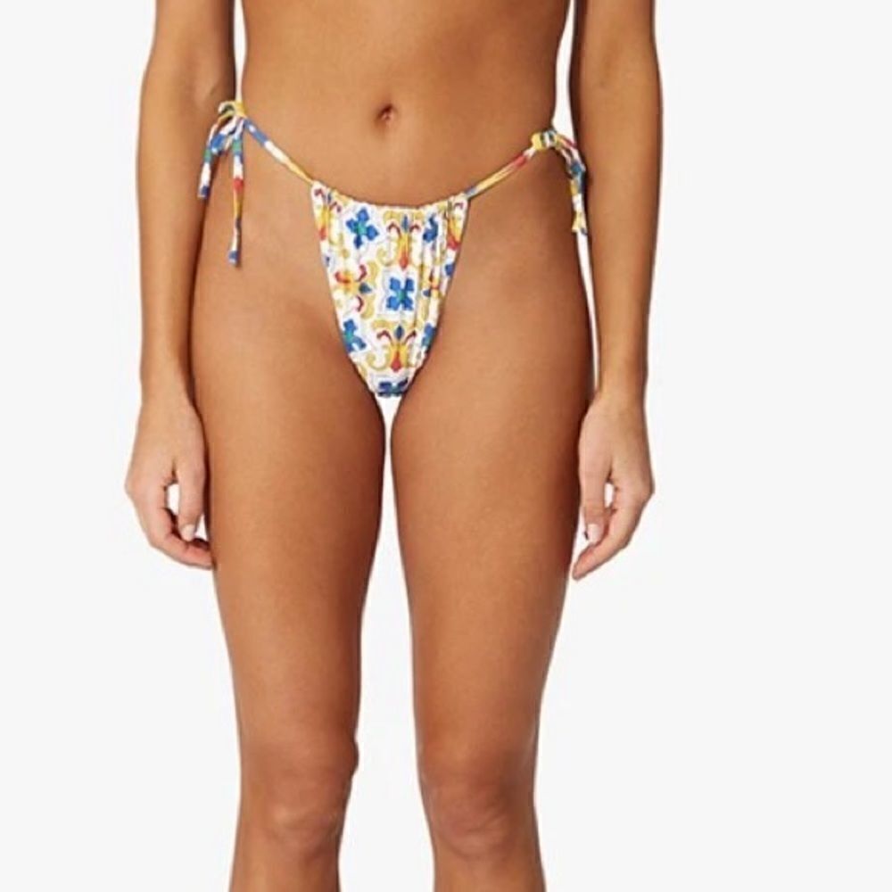 Pearl Multi Tile Ruched String Bikini Bottom - Picture 6 of 7